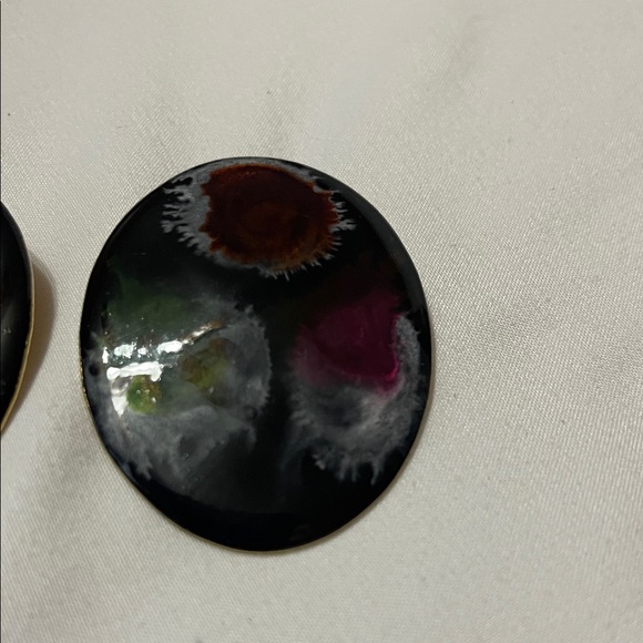 Black Marbled Oval Statement Stud Earrings - Picture 3 of 8